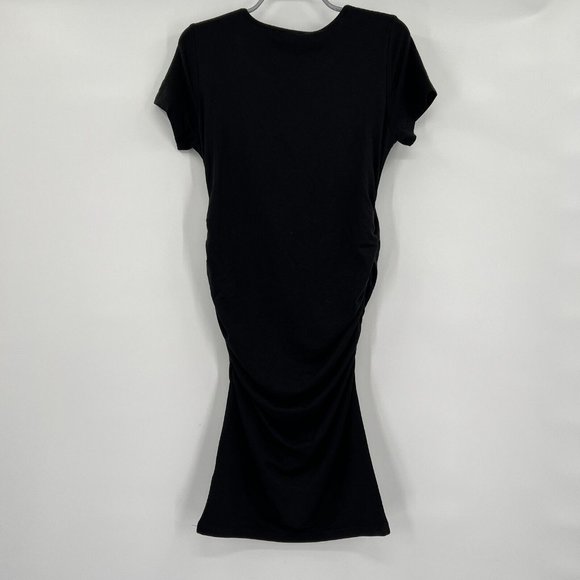 Quince Women's Black Tencel Jersey Maternity Ruched Dress sz L NWOT Short Sleeve - Picture 4 of 4